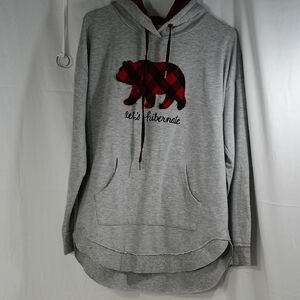 Maurices ,  Gray Hoodie with Red Plaid Bear